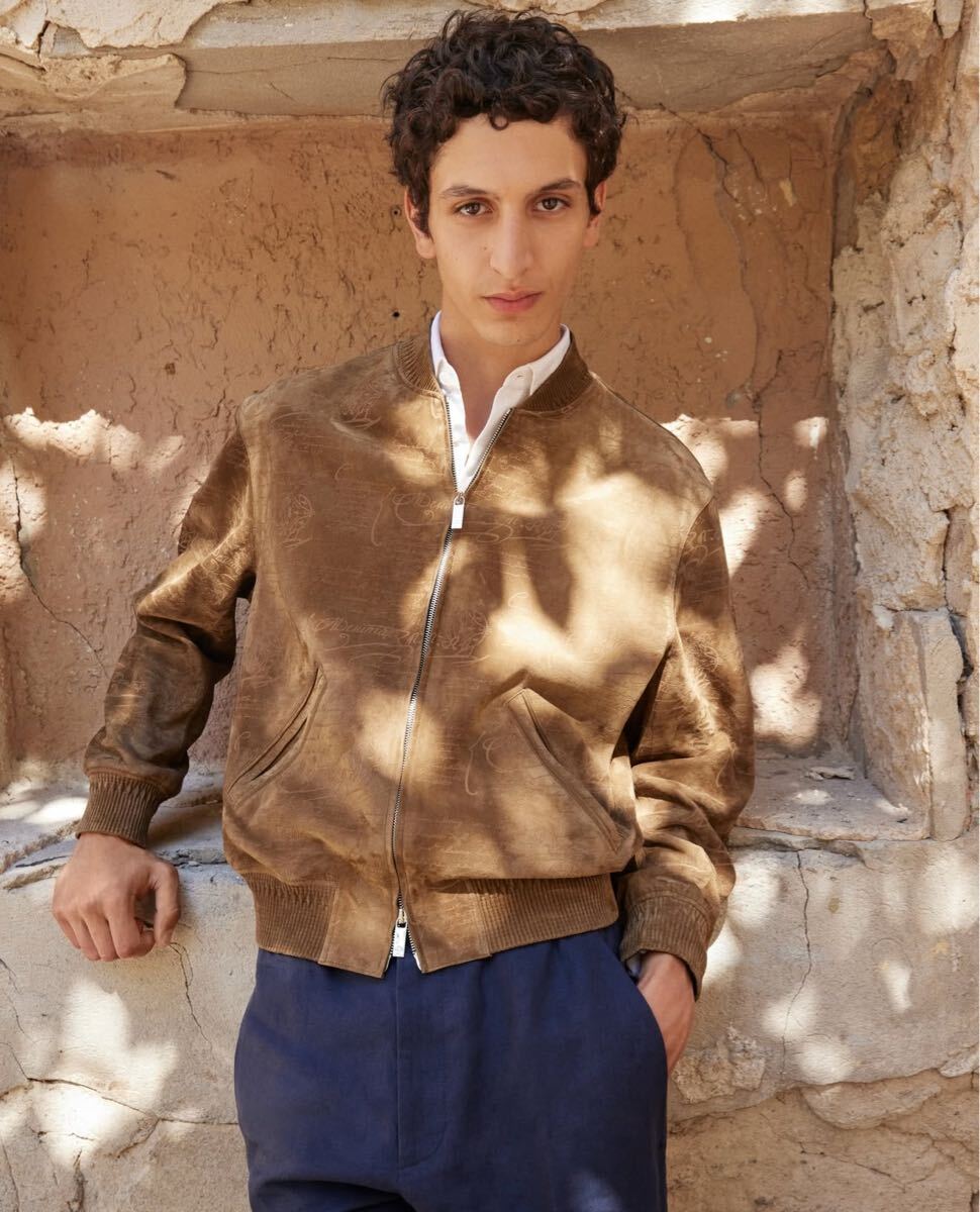 $9000 Berluti 2023 Limited Calligraphy Scritto Suede Leather Bomber Jacket Brown Size 48
