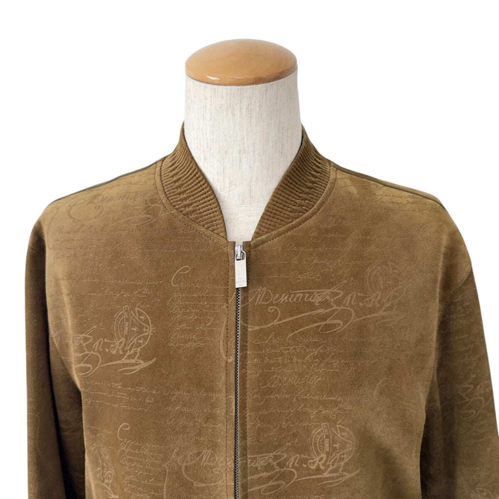 $9000 Berluti 2023 Limited Calligraphy Scritto Suede Leather Bomber Jacket Brown Size 48