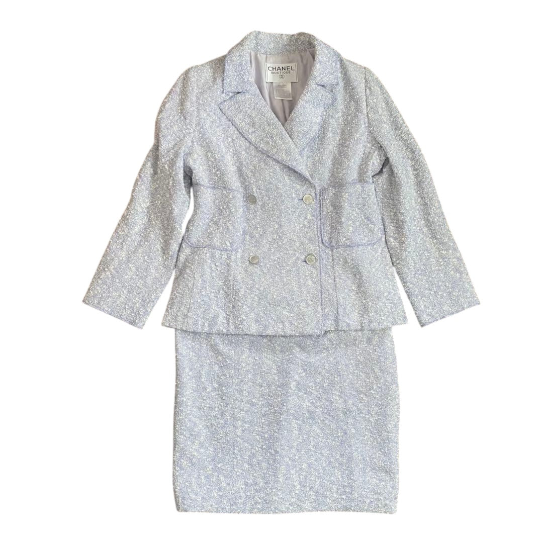 CHANEL 98P Mixed Tweed Jacket & Skirt Set Lavender Size 38