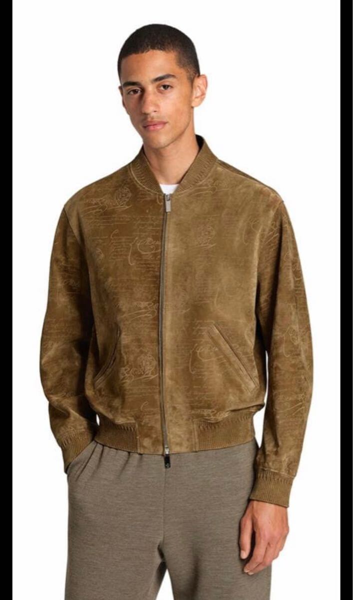$9000 Berluti 2023 Limited Calligraphy Scritto Suede Leather Bomber Jacket Brown Size 48