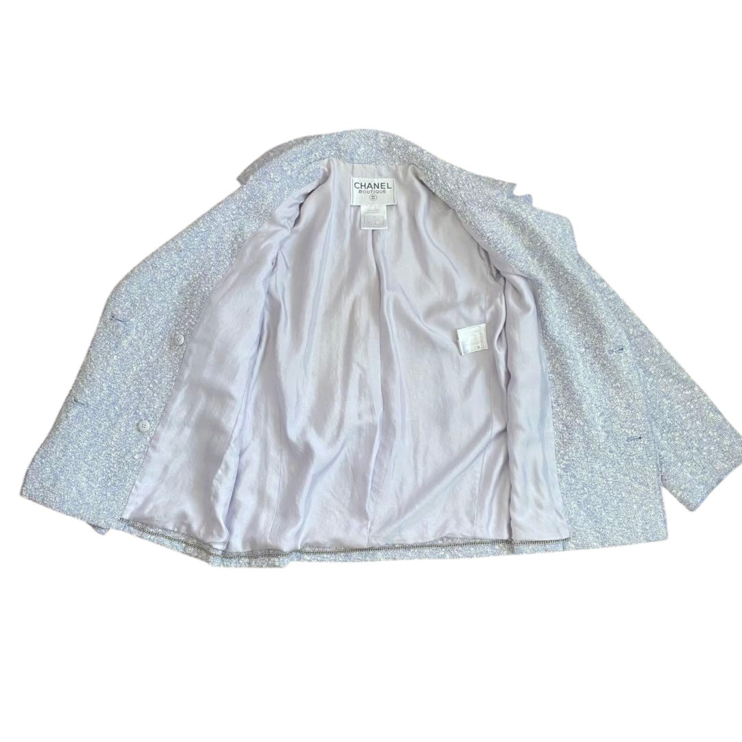 CHANEL 98P Mixed Tweed Jacket & Skirt Set Lavender Size 38