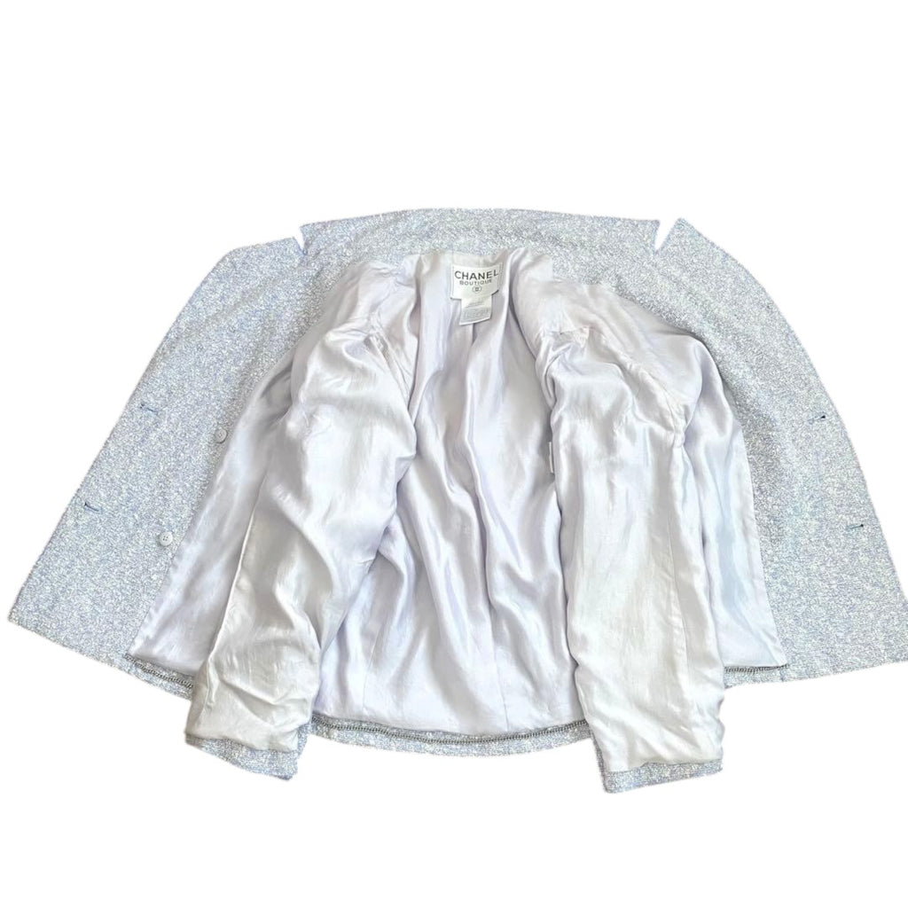 CHANEL 98P Mixed Tweed Jacket & Skirt Set Lavender Size 38