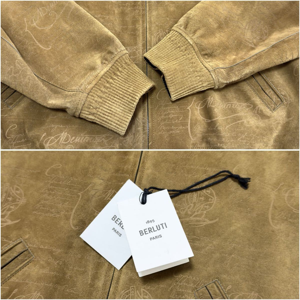$9000 Berluti 2023 Limited Calligraphy Scritto Suede Leather Bomber Jacket Brown Size 48