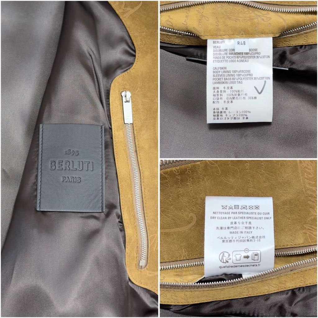 $9000 Berluti 2023 Limited Calligraphy Scritto Suede Leather Bomber Jacket Brown Size 48