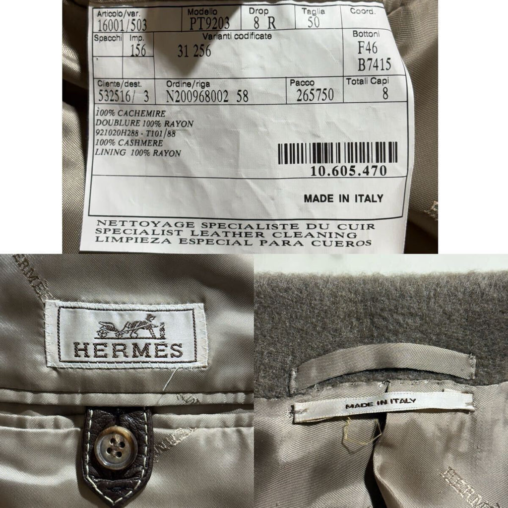 Hermes 100% Cashmere Chester Coat Greige Size 50 XL
