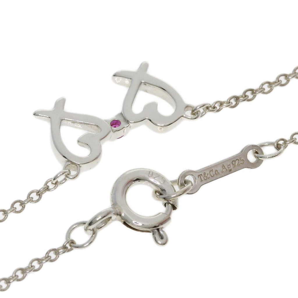 TIFFANY & Co. Double Loving Heart Pink Sapphire Silver Necklace