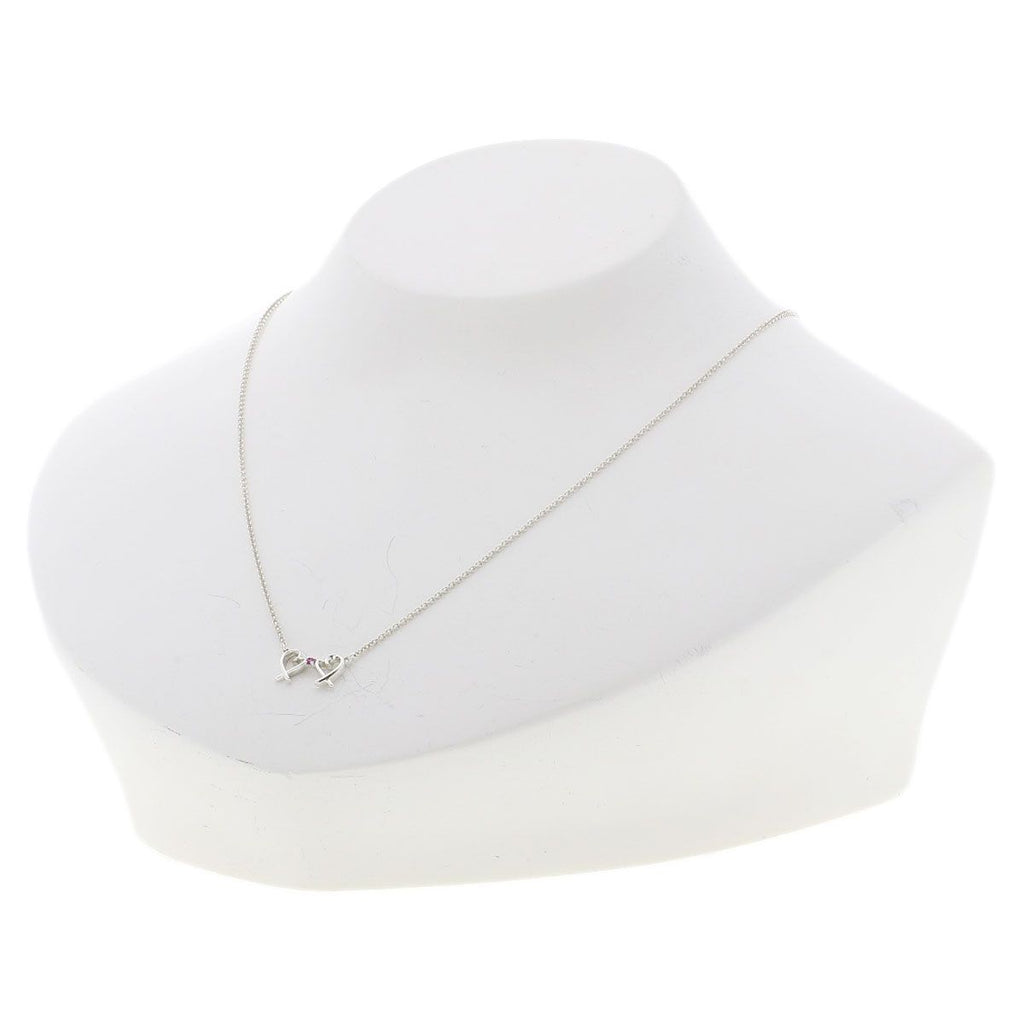 TIFFANY & Co. Double Loving Heart Pink Sapphire Silver Necklace