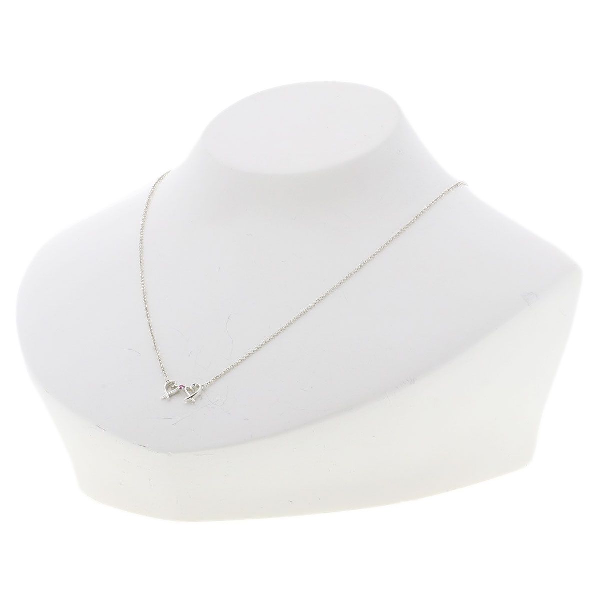 TIFFANY & Co. Double Loving Heart Pink Sapphire Silver Necklace
