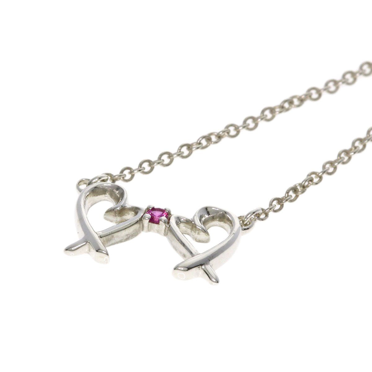 TIFFANY & Co. Double Loving Heart Pink Sapphire Silver Necklace