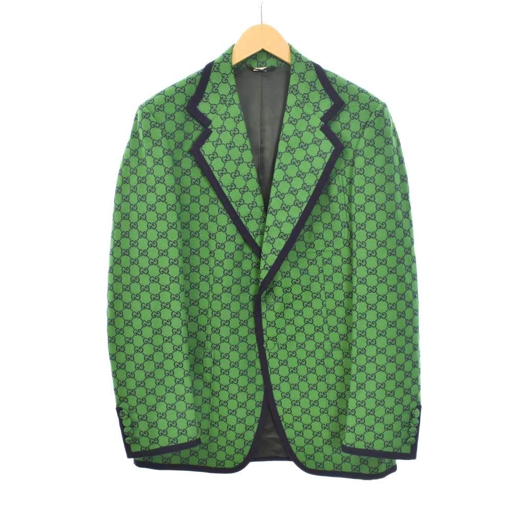GUCCI GGオールオーバープリント テイラードジャケット サイズ48 — グリーン