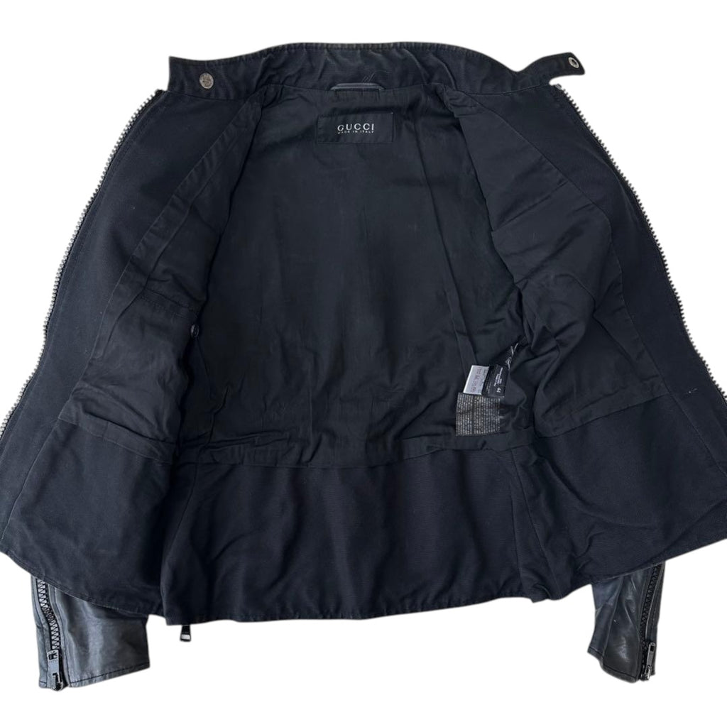 Tom Ford-Era Gucci Genuine Leather Single-Breasted Jacket Navy Size 44