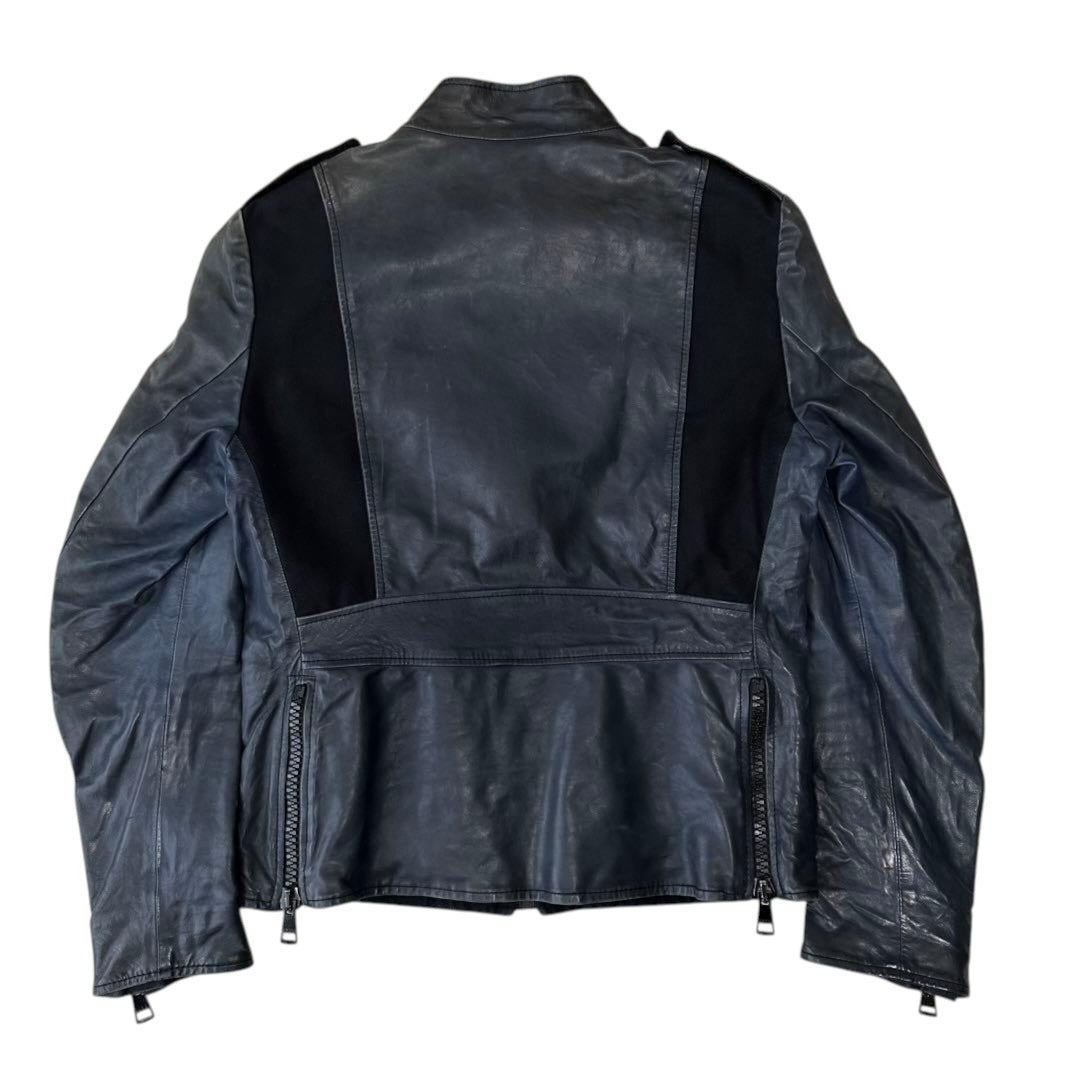 Tom Ford-Era Gucci Genuine Leather Single-Breasted Jacket Navy Size 44