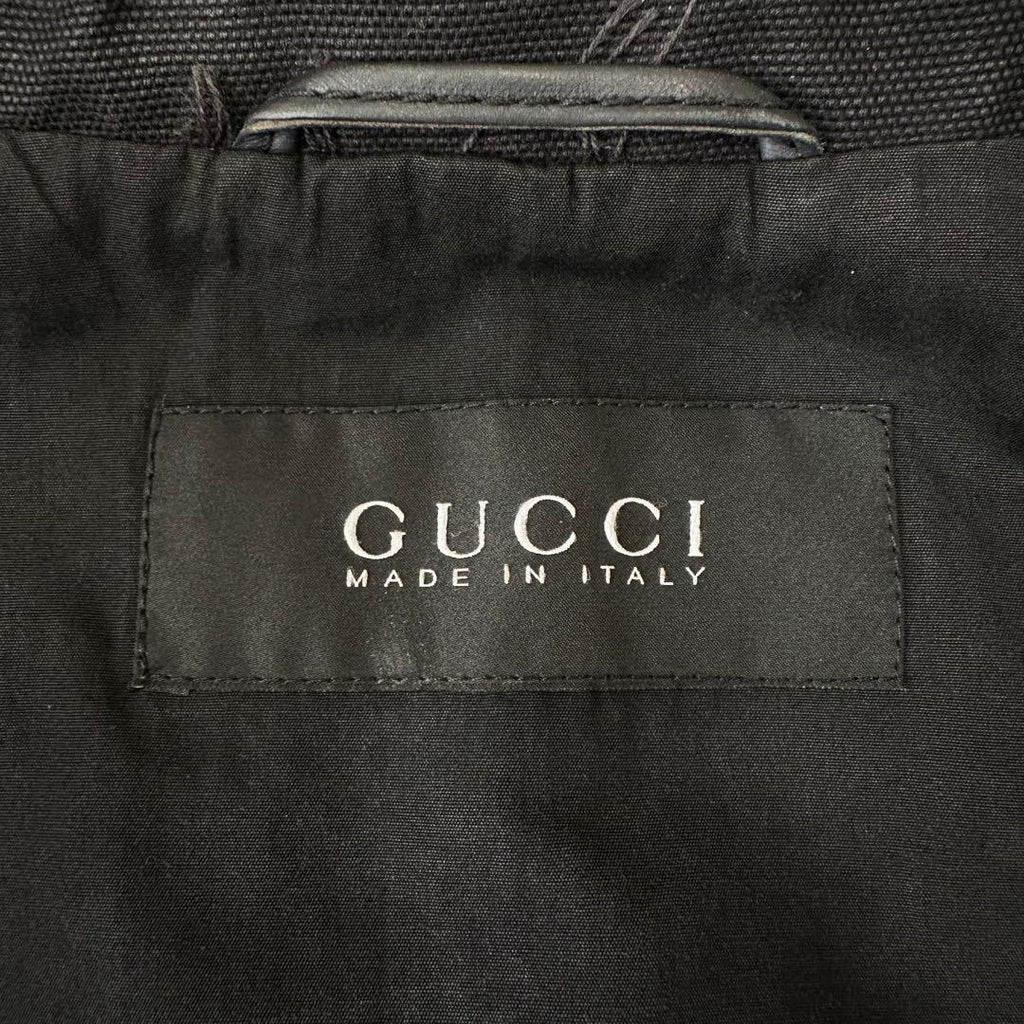 Tom Ford-Era Gucci Genuine Leather Single-Breasted Jacket Navy Size 44