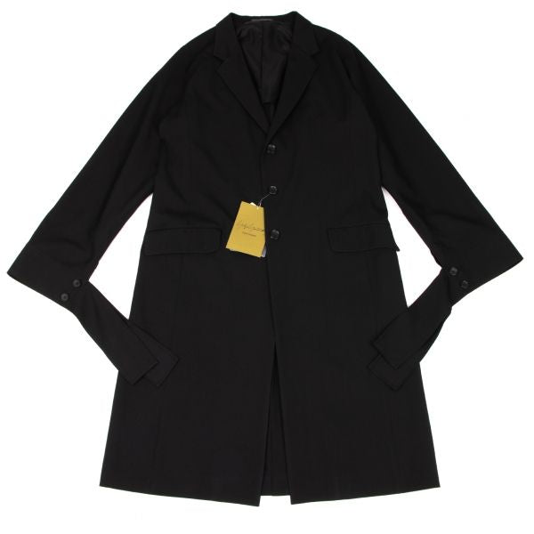 Yohji Yamamoto POUR HOMME Wool Gabardine Sleeve String Long Jacket Size 4 — Black