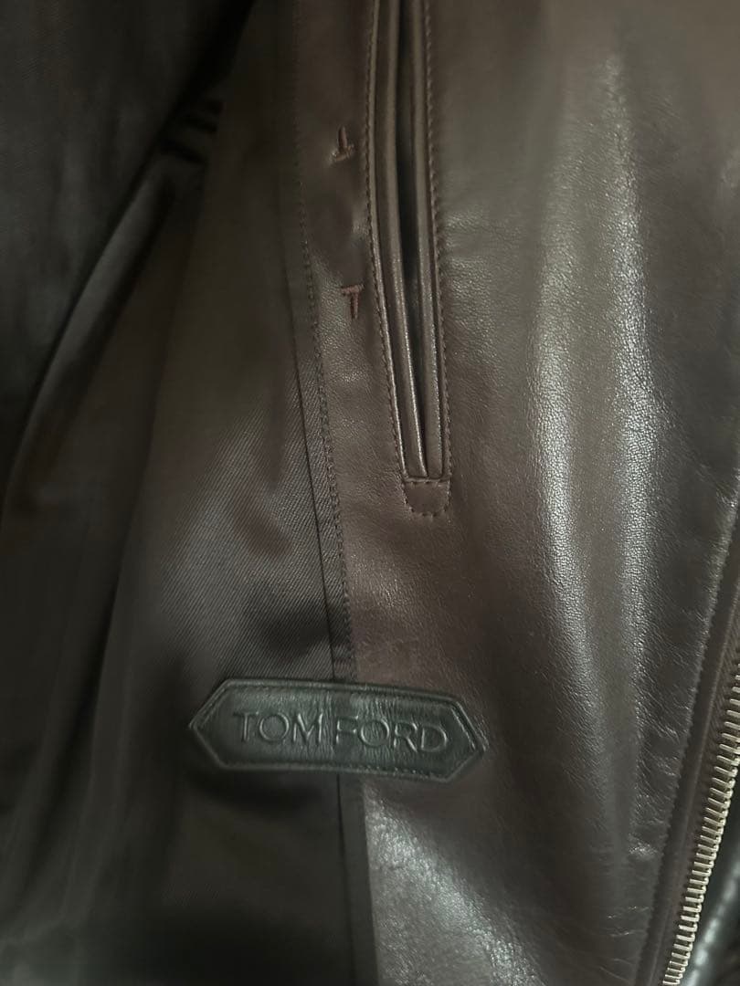 TOM FORD Icon Biker Cowhide Leather Jacket Dark Brown Size 46