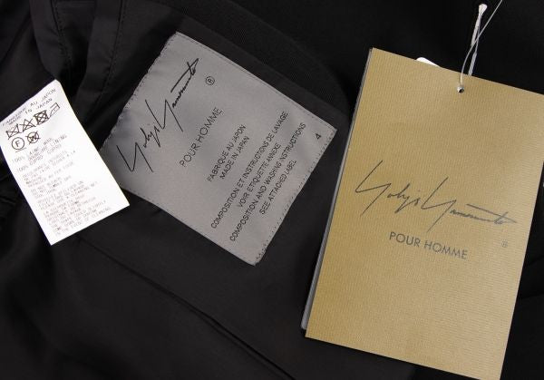 Yohji Yamamoto POUR HOMME Wool Gabardine Sleeve String Long Jacket Size 4 — Black