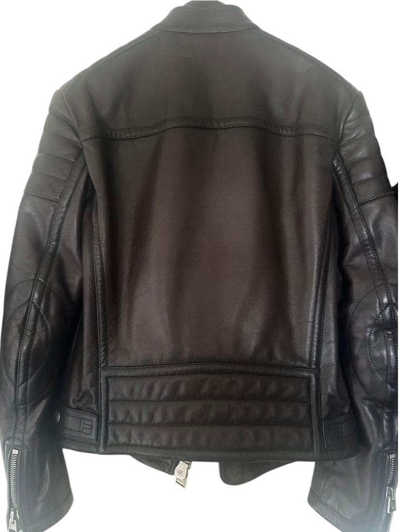 TOM FORD Icon Biker Cowhide Leather Jacket Dark Brown Size 46