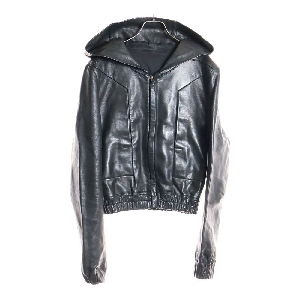 Rick Owens 23SS EDFU Leather Hooded Shearling Jacket Size 44 — Black