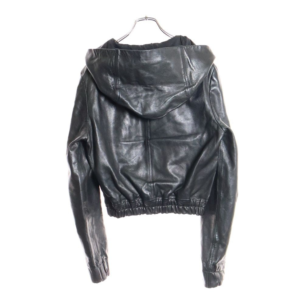 Rick Owens 23SS EDFU Leather Hooded Shearling Jacket Size 44 — Black