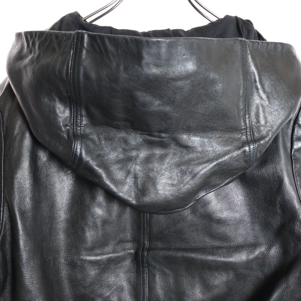 Rick Owens 23SS EDFU Leather Hooded Shearling Jacket Size 44 — Black