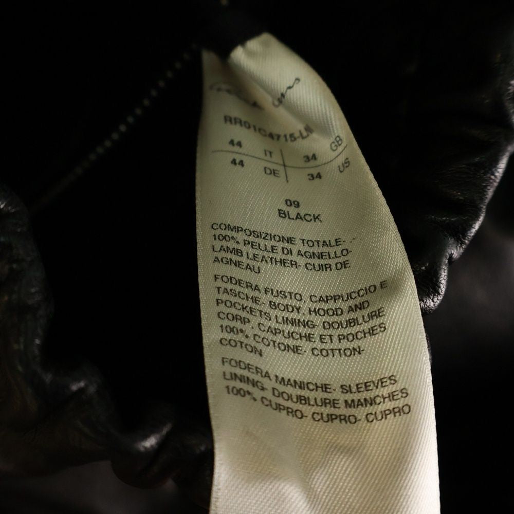 Rick Owens 23SS EDFU Leather Hooded Shearling Jacket Size 44 — Black