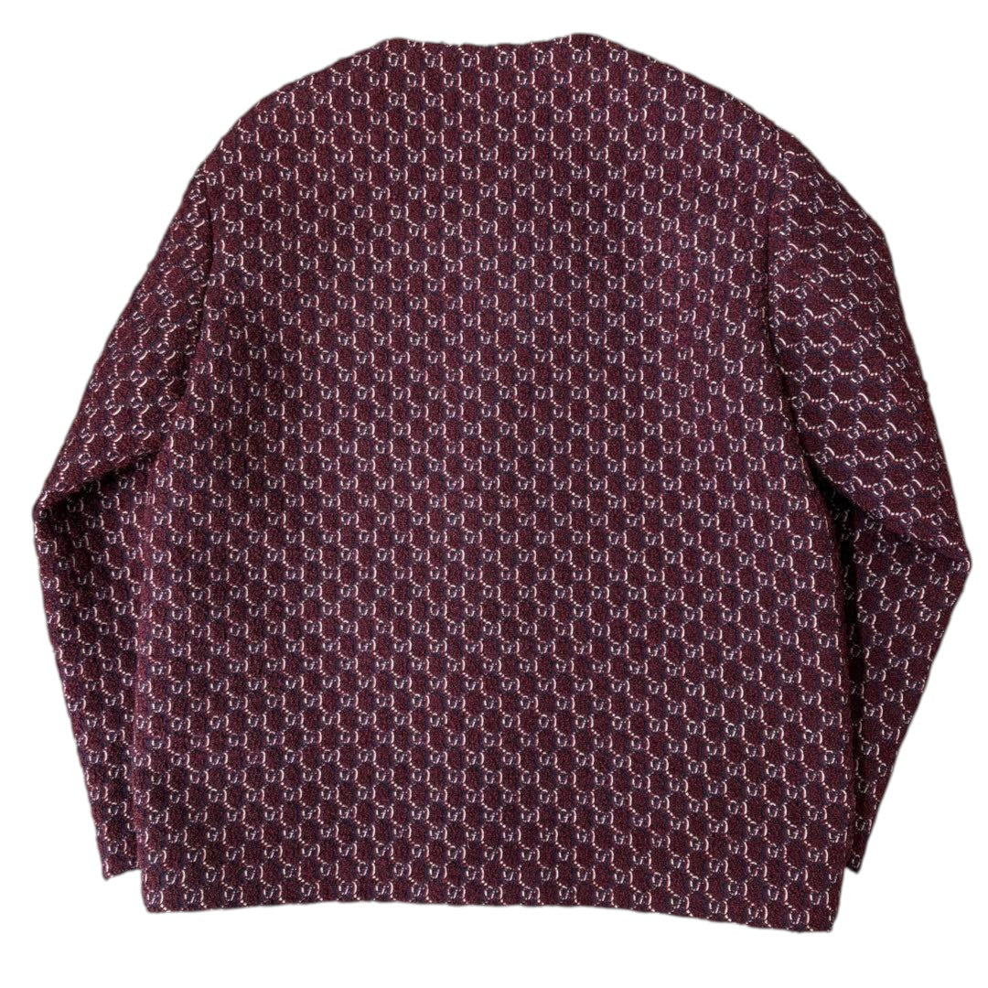 GUCCI GG Wool Tweed Collarless Jacket Bordeaux Size 50
