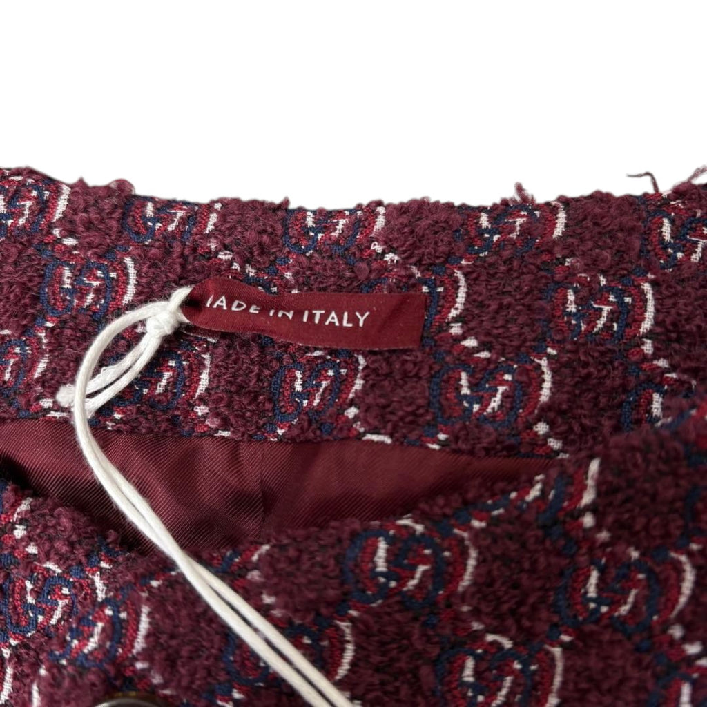 GUCCI GG Wool Tweed Collarless Jacket Bordeaux Size 50