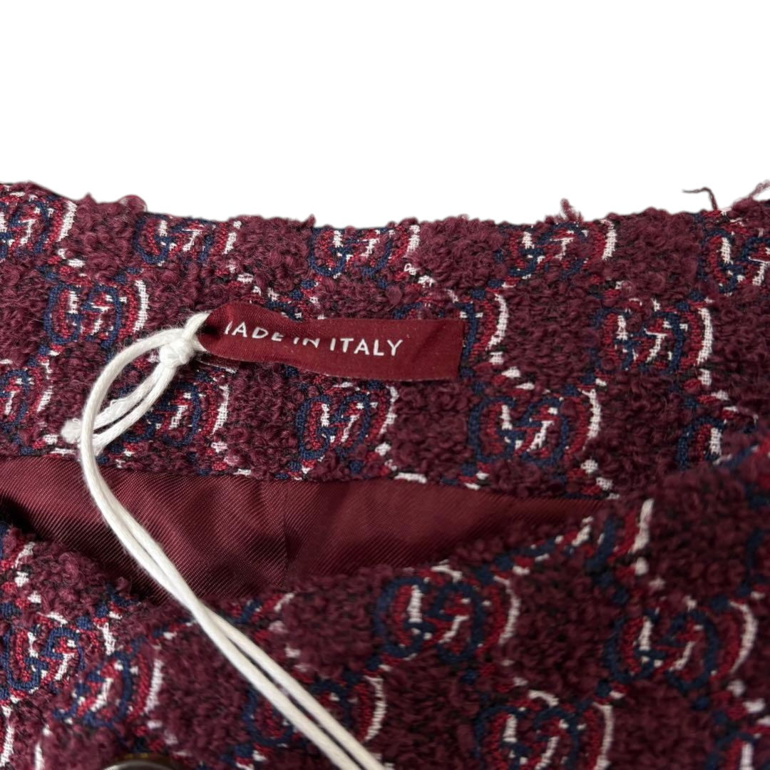 GUCCI GG Wool Tweed Collarless Jacket Bordeaux Size 50