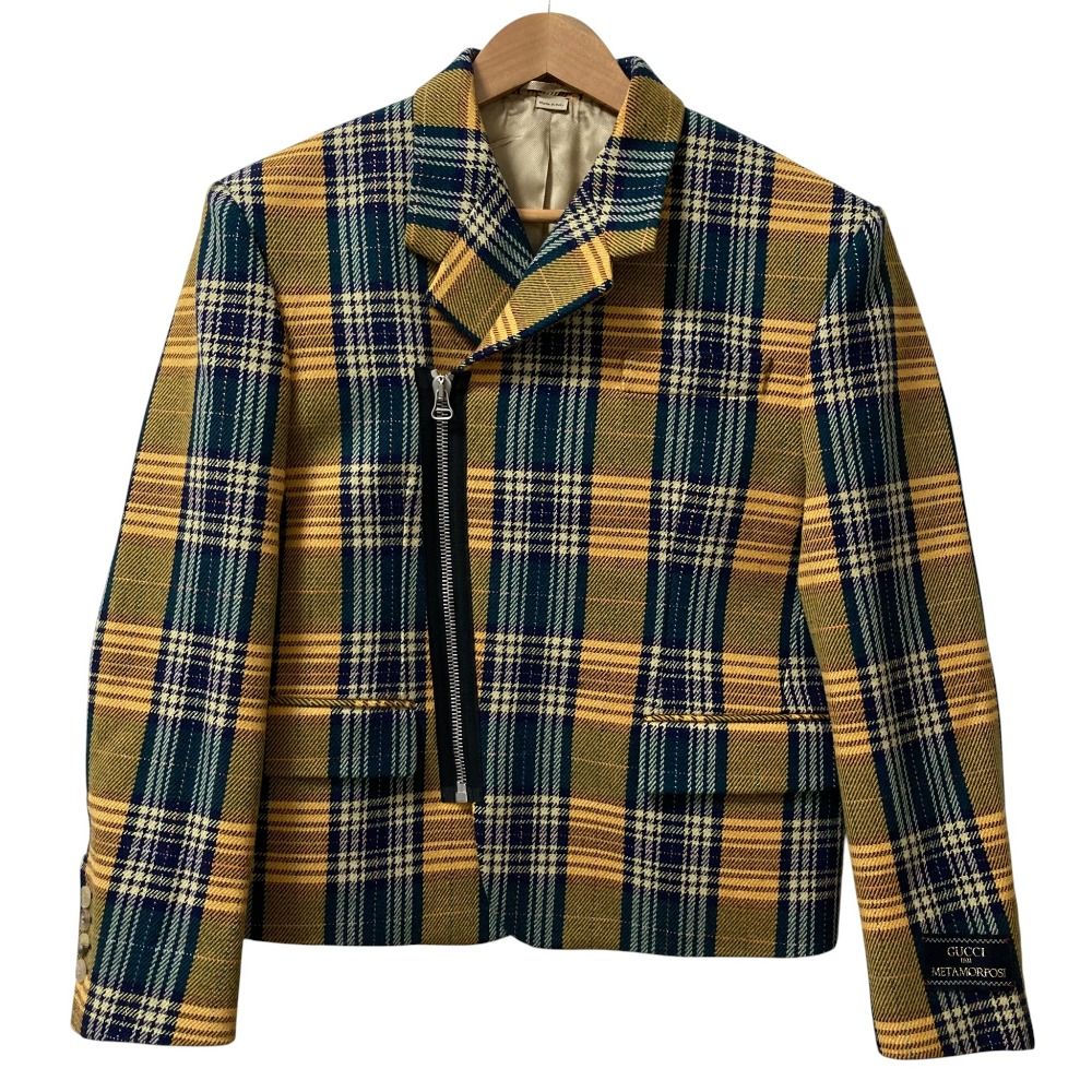 GUCCI METAMORFOSI Check Riders Tailored Jacket Size 46 — Yellow / Green