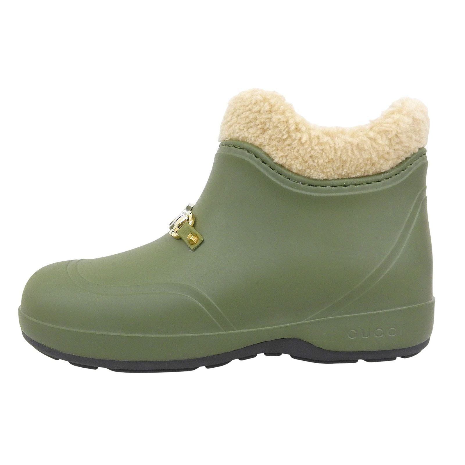 GUCCI Interlocking G Wool Lining Rubber Boa Short Boots – Khaki Green Size 38 – Unworn