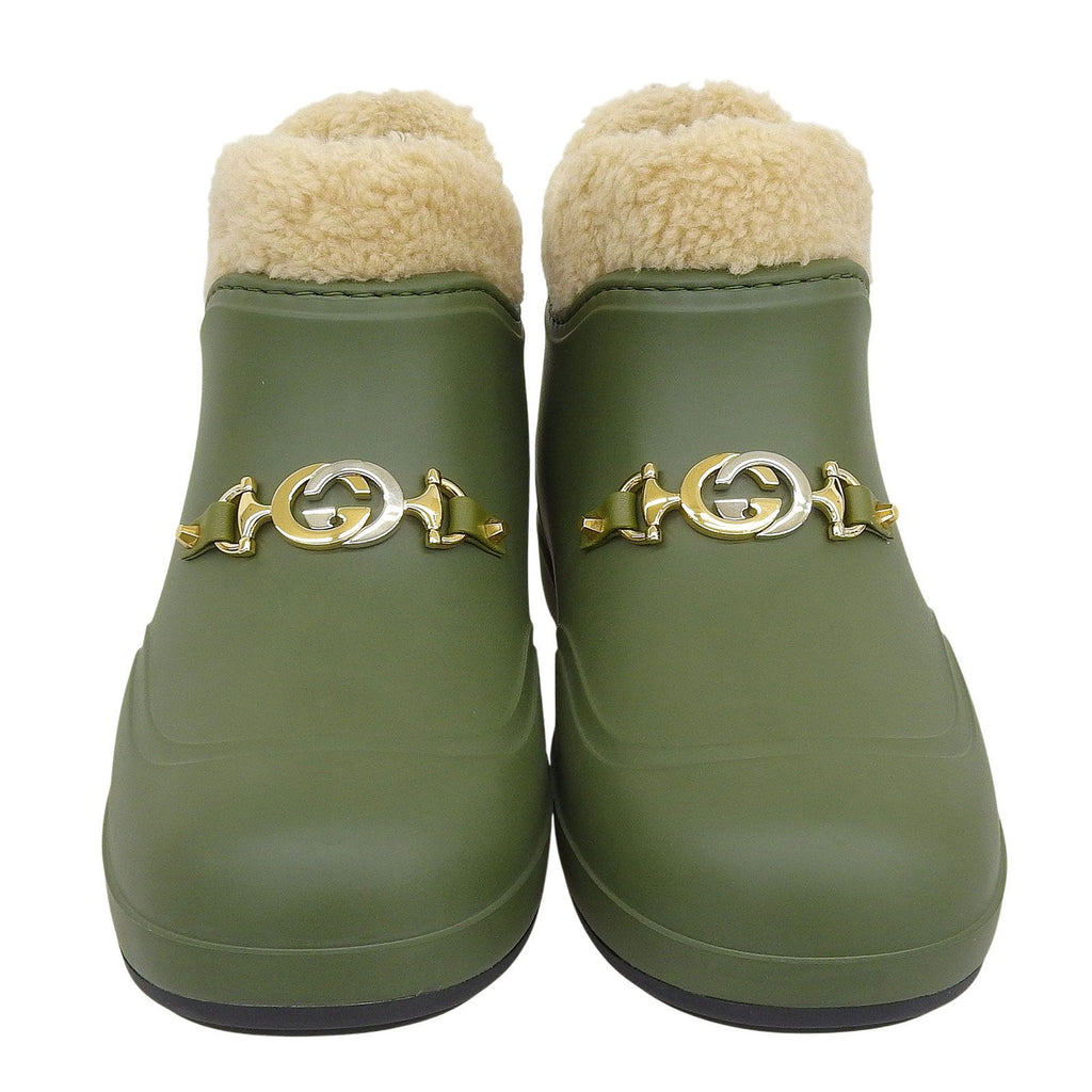 GUCCI Interlocking G Wool Lining Rubber Boa Short Boots – Khaki Green Size 38 – Unworn