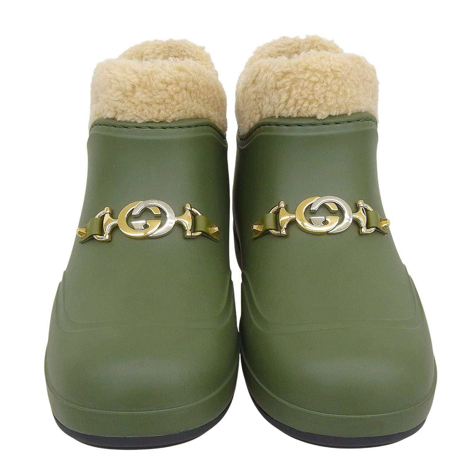 GUCCI Interlocking G Wool Lining Rubber Boa Short Boots – Khaki Green Size 38 – Unworn