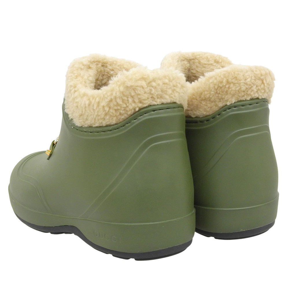 GUCCI Interlocking G Wool Lining Rubber Boa Short Boots – Khaki Green Size 38 – Unworn