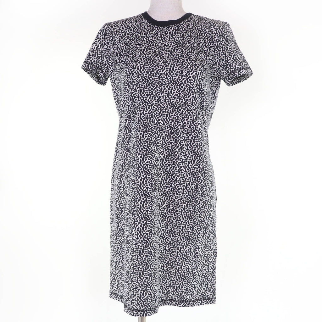 HERMÈS 24SS Chaîne d’Ancre Naoussa Cotton Short-Sleeve Dress – Black & White Size 36