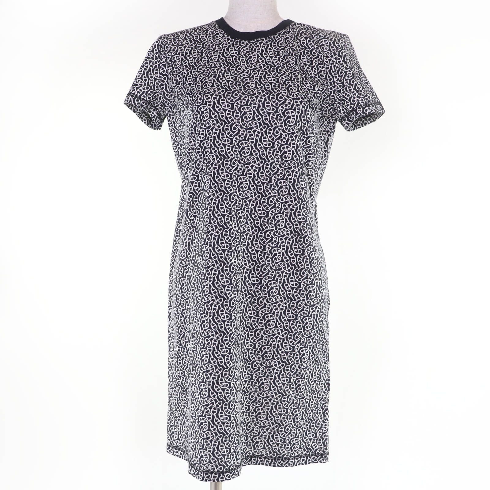 HERMÈS 24SS Chaîne d’Ancre Naoussa Cotton Short-Sleeve Dress – Black & White Size 36