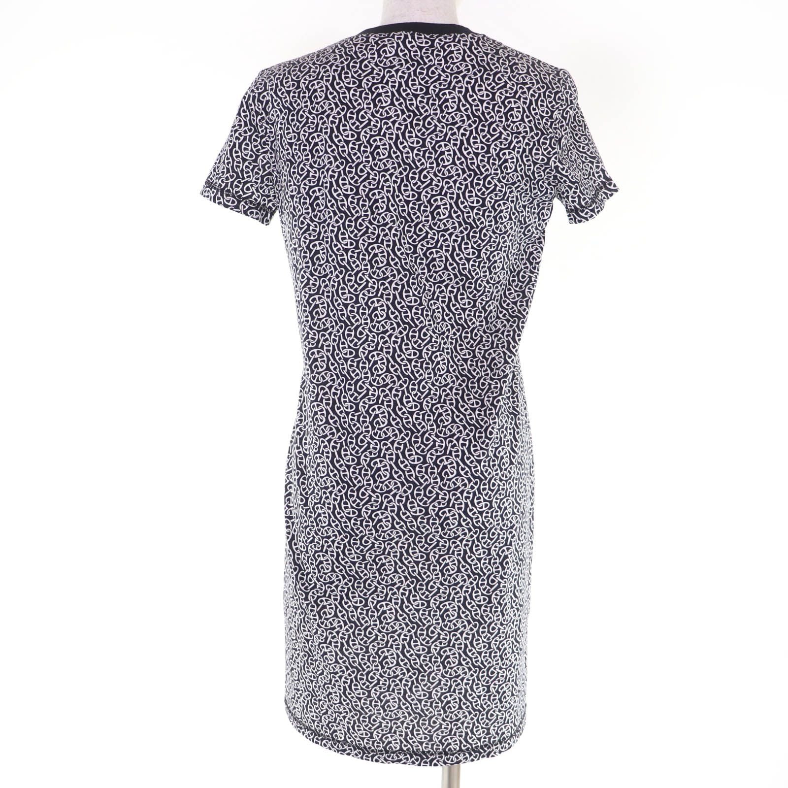 HERMÈS 24SS Chaîne d’Ancre Naoussa Cotton Short-Sleeve Dress – Black & White Size 36