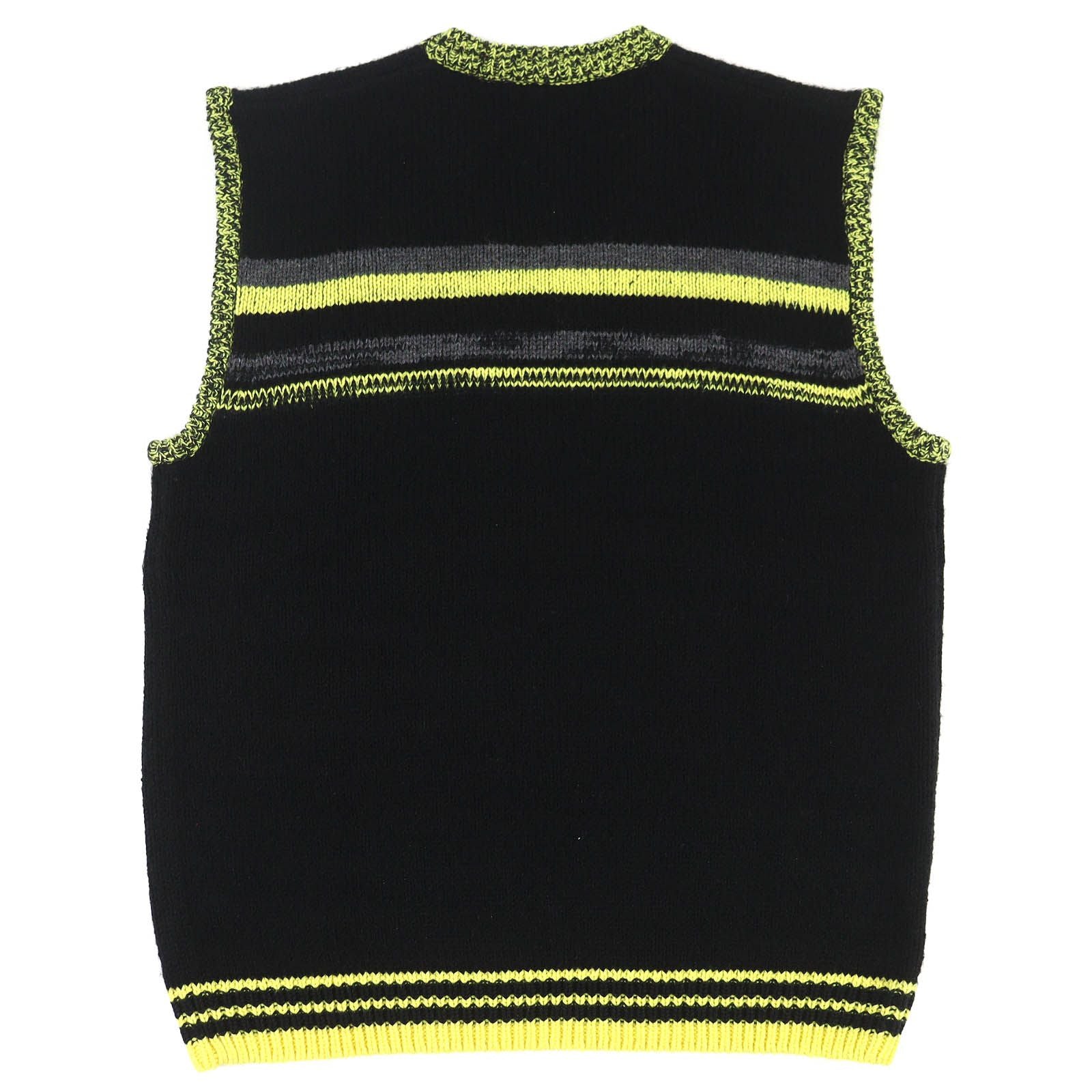 RAF SIMONS × FRED PERRY ウールブレンド Vネックニットベスト – ブラック & イエロー サイズL