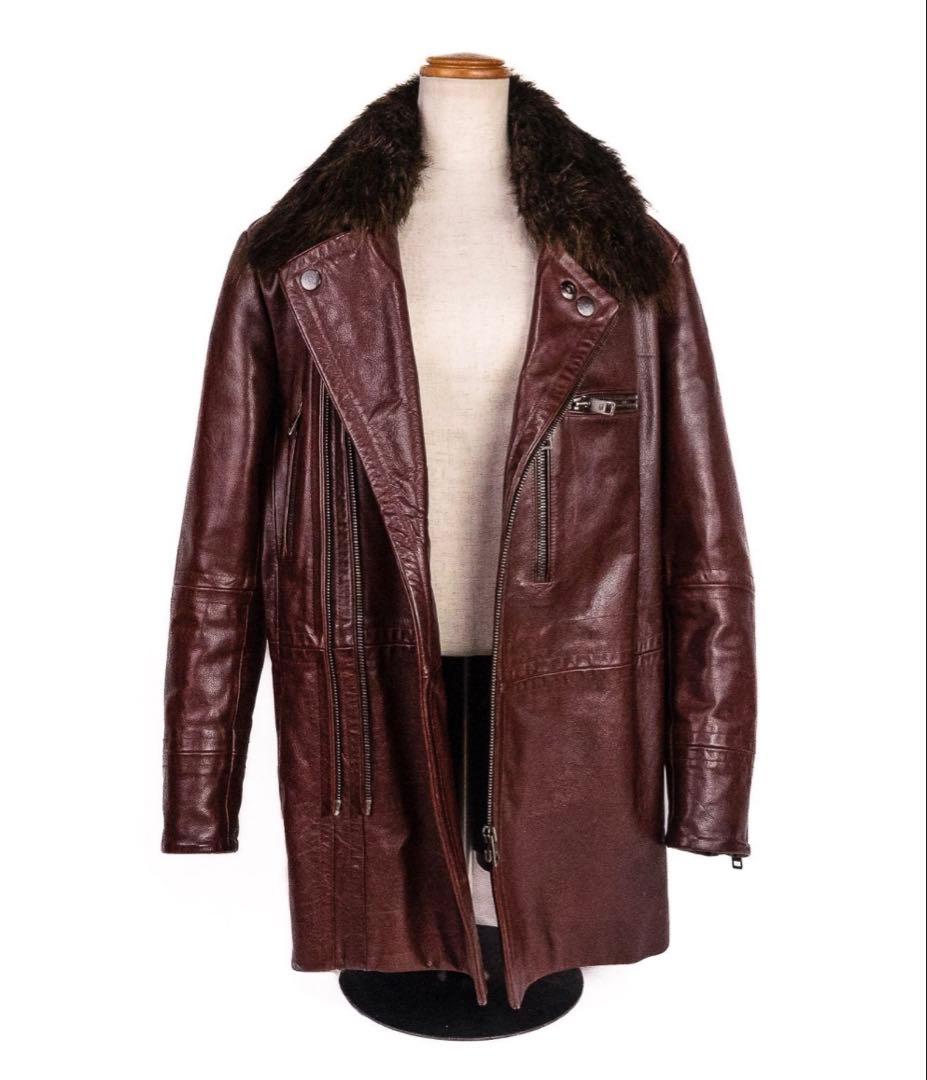 GUCCI Brown Leather Double Rider Biker Jacket Size 48