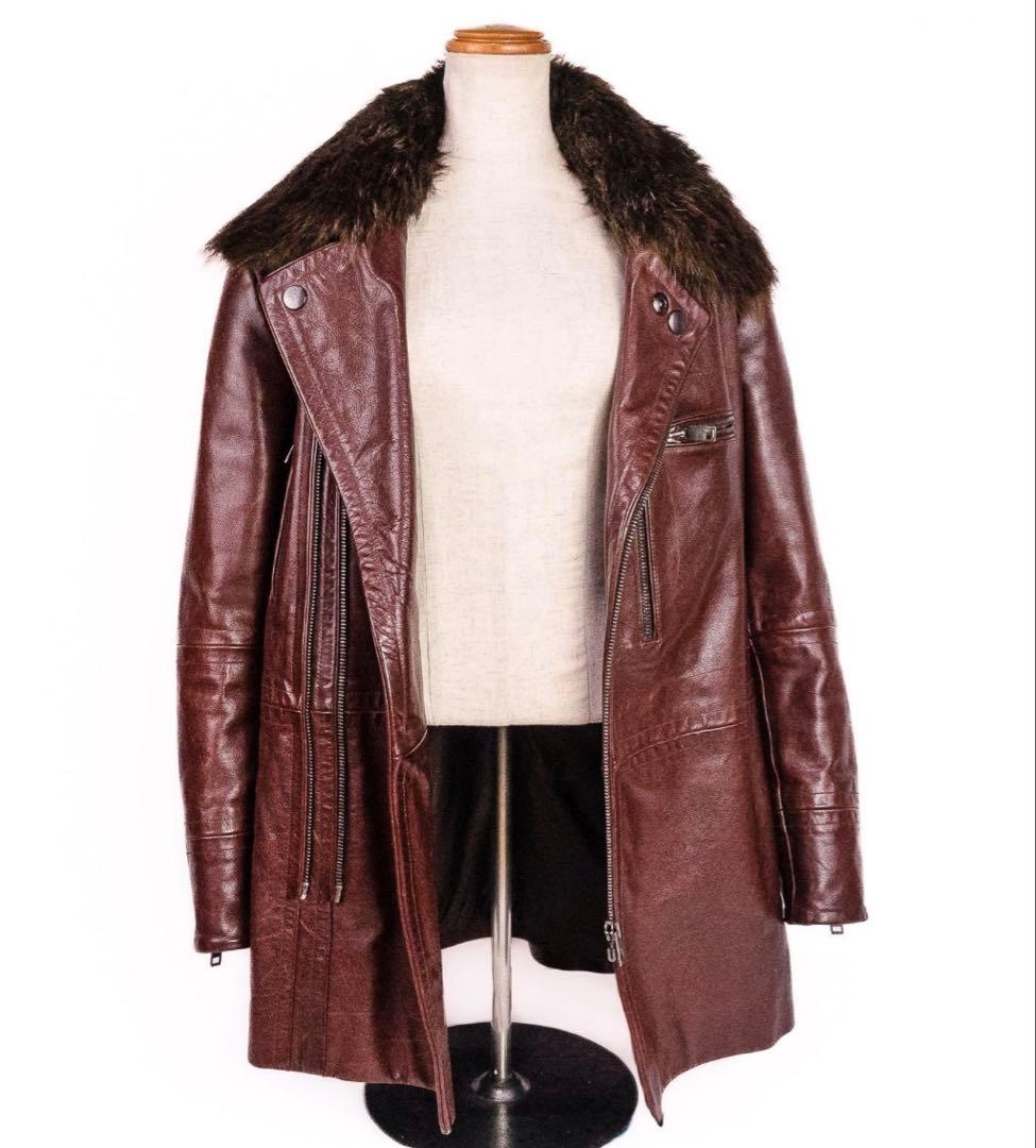 GUCCI Brown Leather Double Rider Biker Jacket Size 48