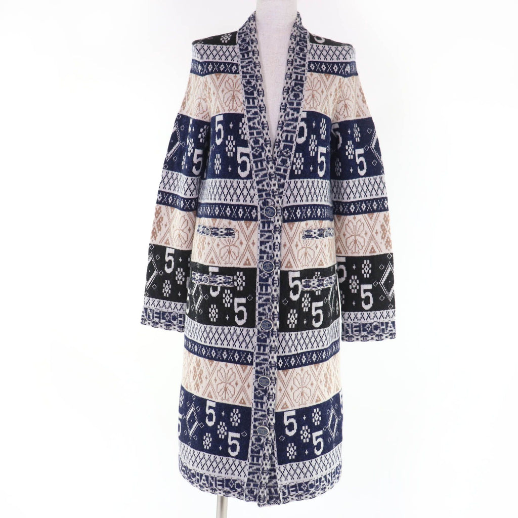 CHANEL Cashmere 100% Coco Button All-Over Logo Long Knit Cardigan Size 38 – Multicolor