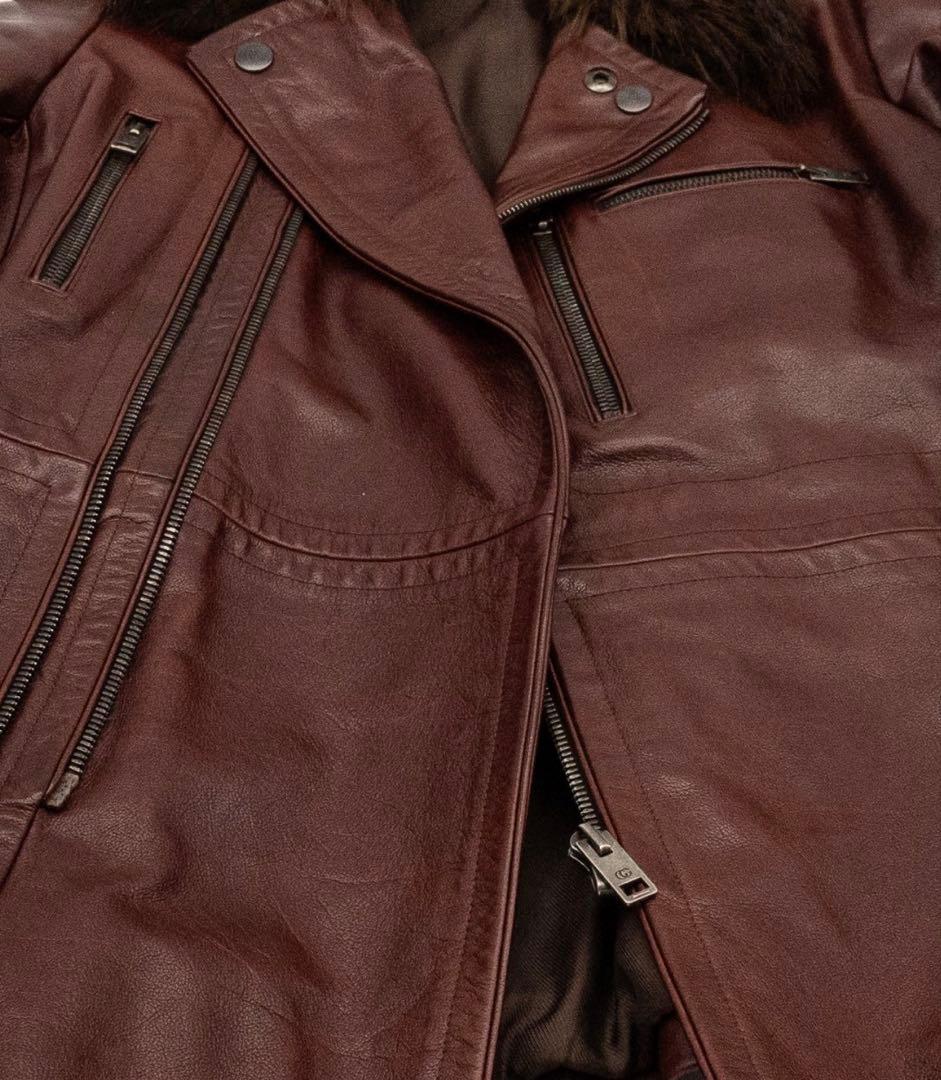 GUCCI Brown Leather Double Rider Biker Jacket Size 48