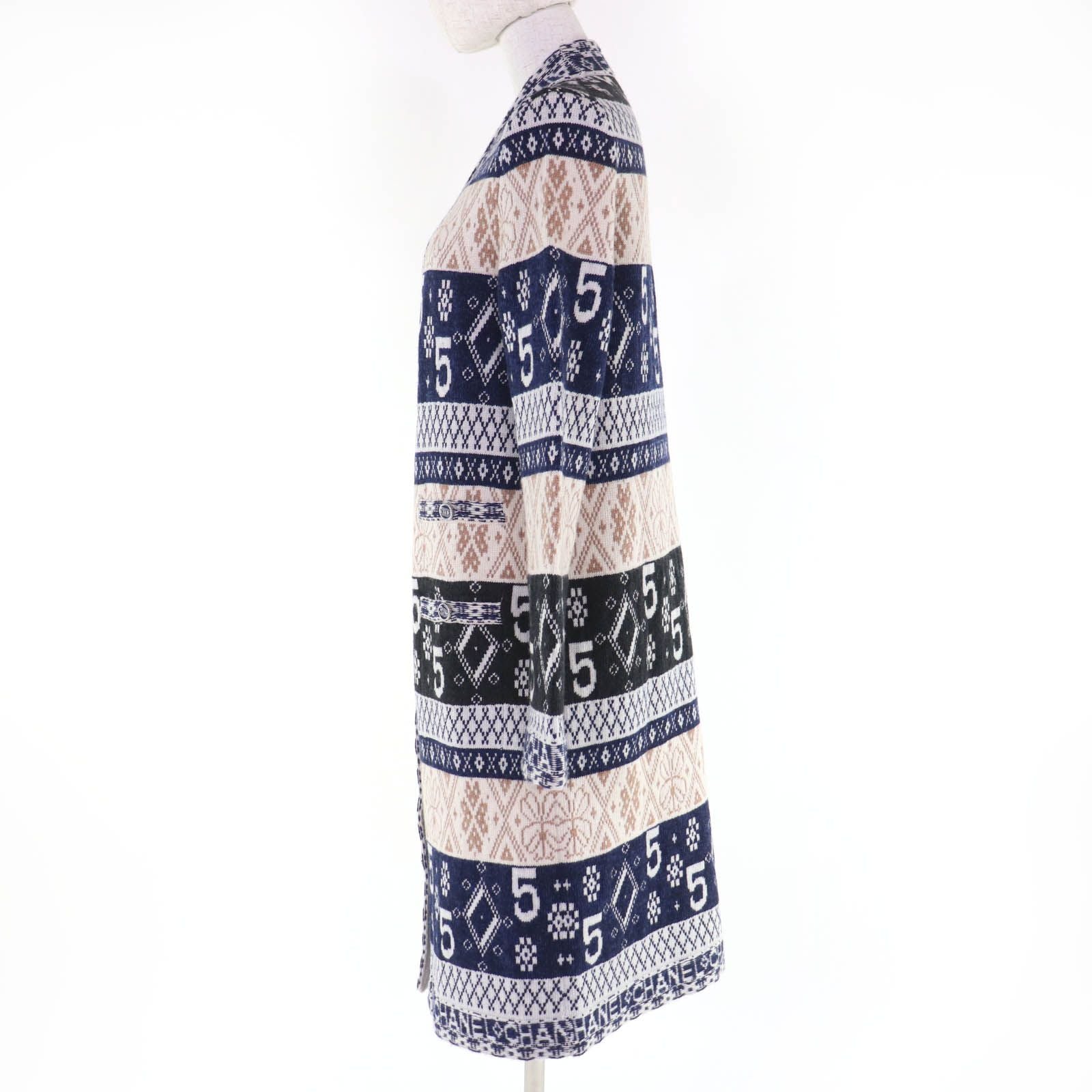 CHANEL Cashmere 100% Coco Button All-Over Logo Long Knit Cardigan Size 38 – Multicolor