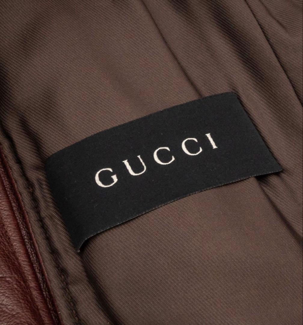GUCCI Brown Leather Double Rider Biker Jacket Size 48