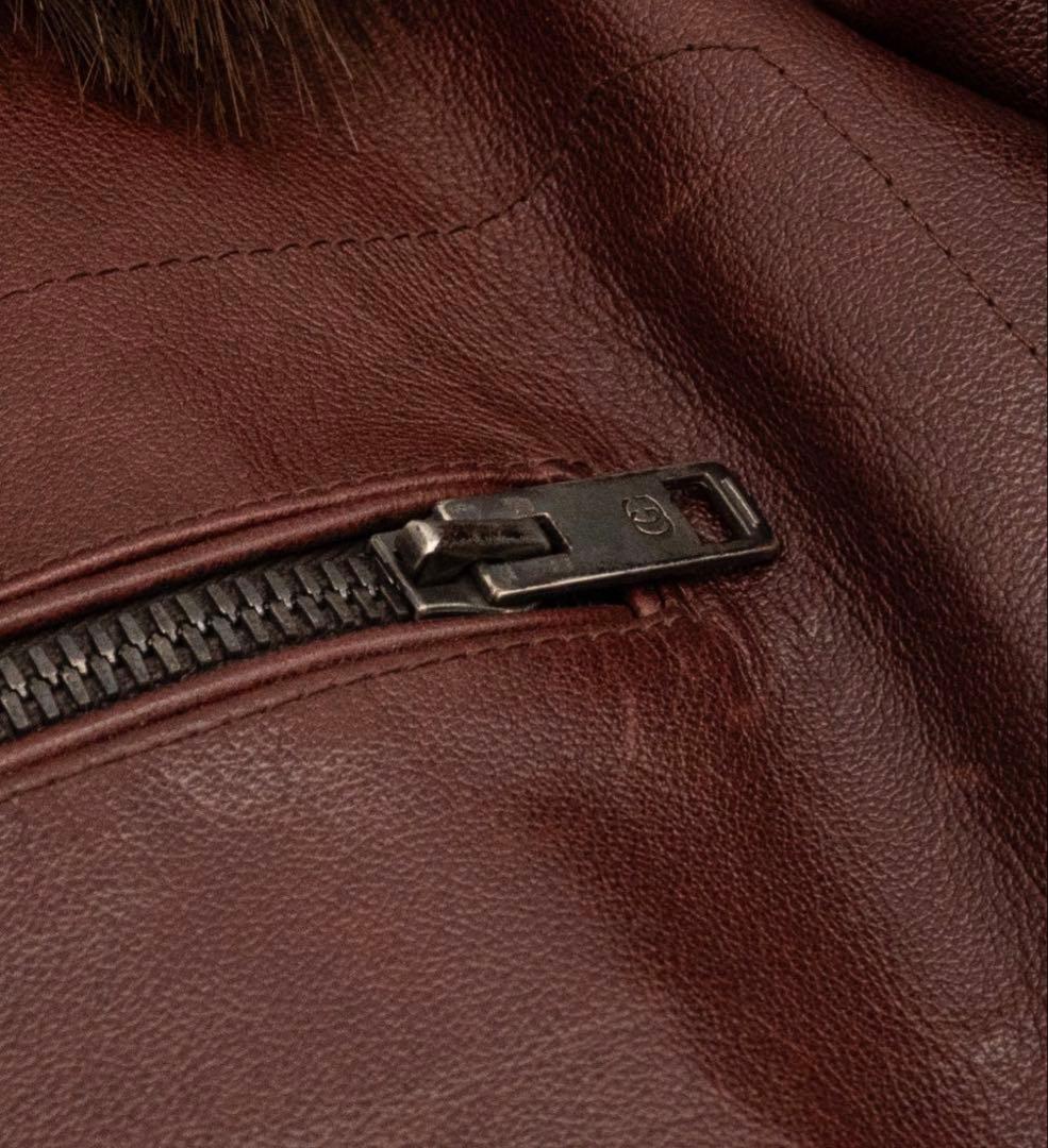 GUCCI Brown Leather Double Rider Biker Jacket Size 48