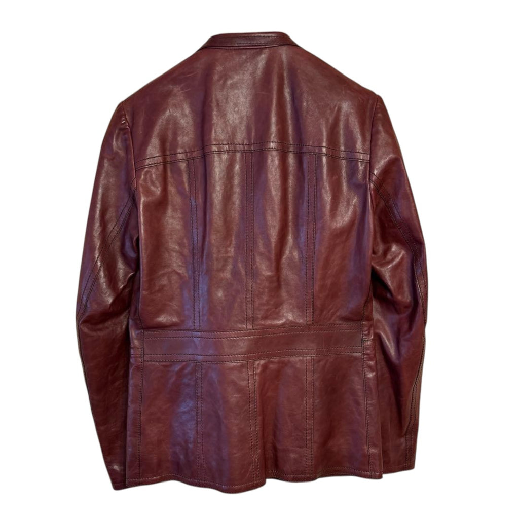 New GUCCI Burgundy Cowhide Leather Jacket Size 44