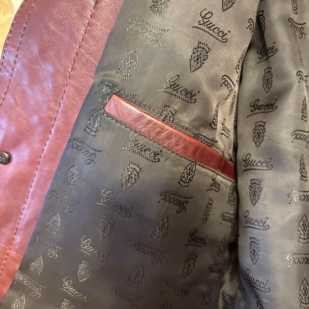 New GUCCI Burgundy Cowhide Leather Jacket Size 44