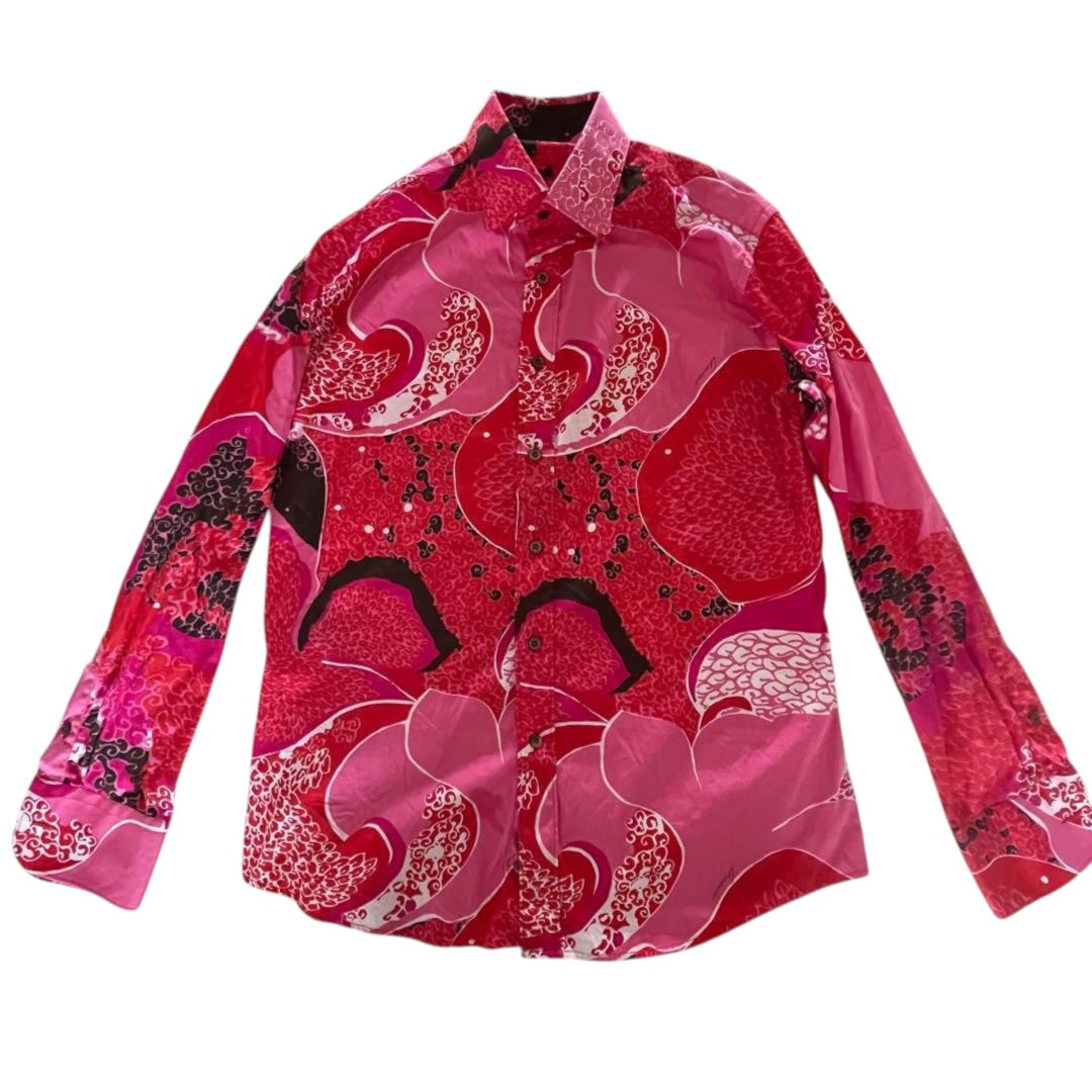 GUCCI Pink and Red Allover Pattern Cotton Long-Sleeve Shirt Size M