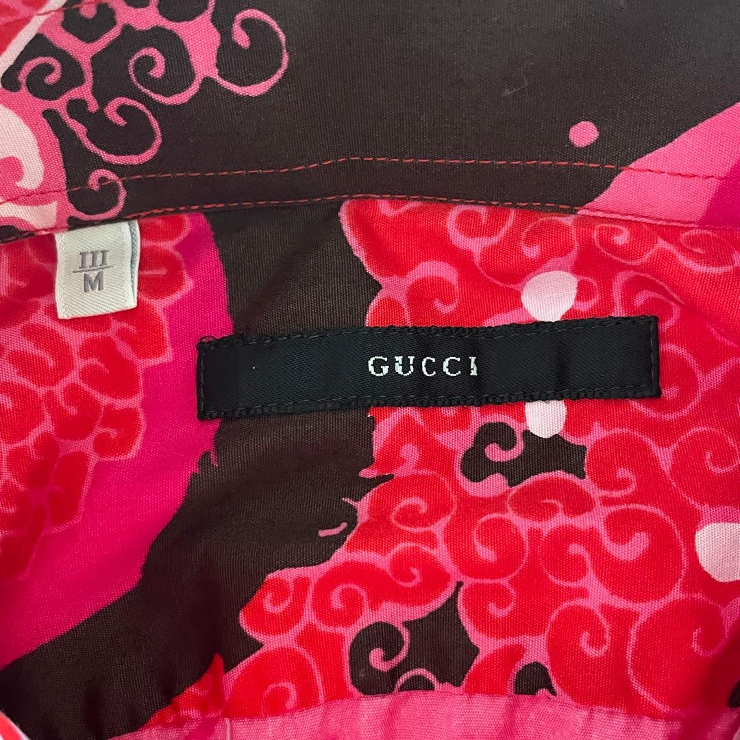 GUCCI Pink and Red Allover Pattern Cotton Long-Sleeve Shirt Size M