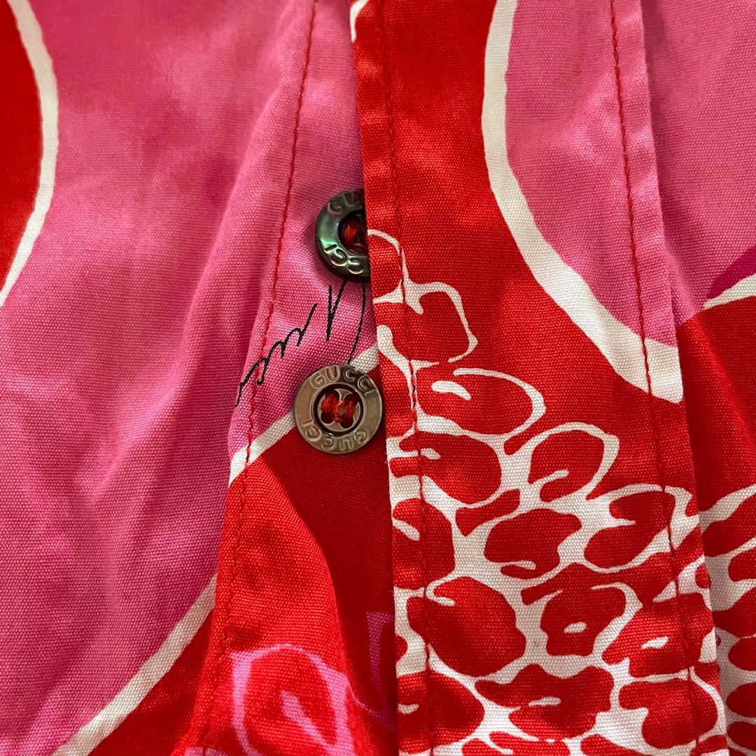 GUCCI Pink and Red Allover Pattern Cotton Long-Sleeve Shirt Size M