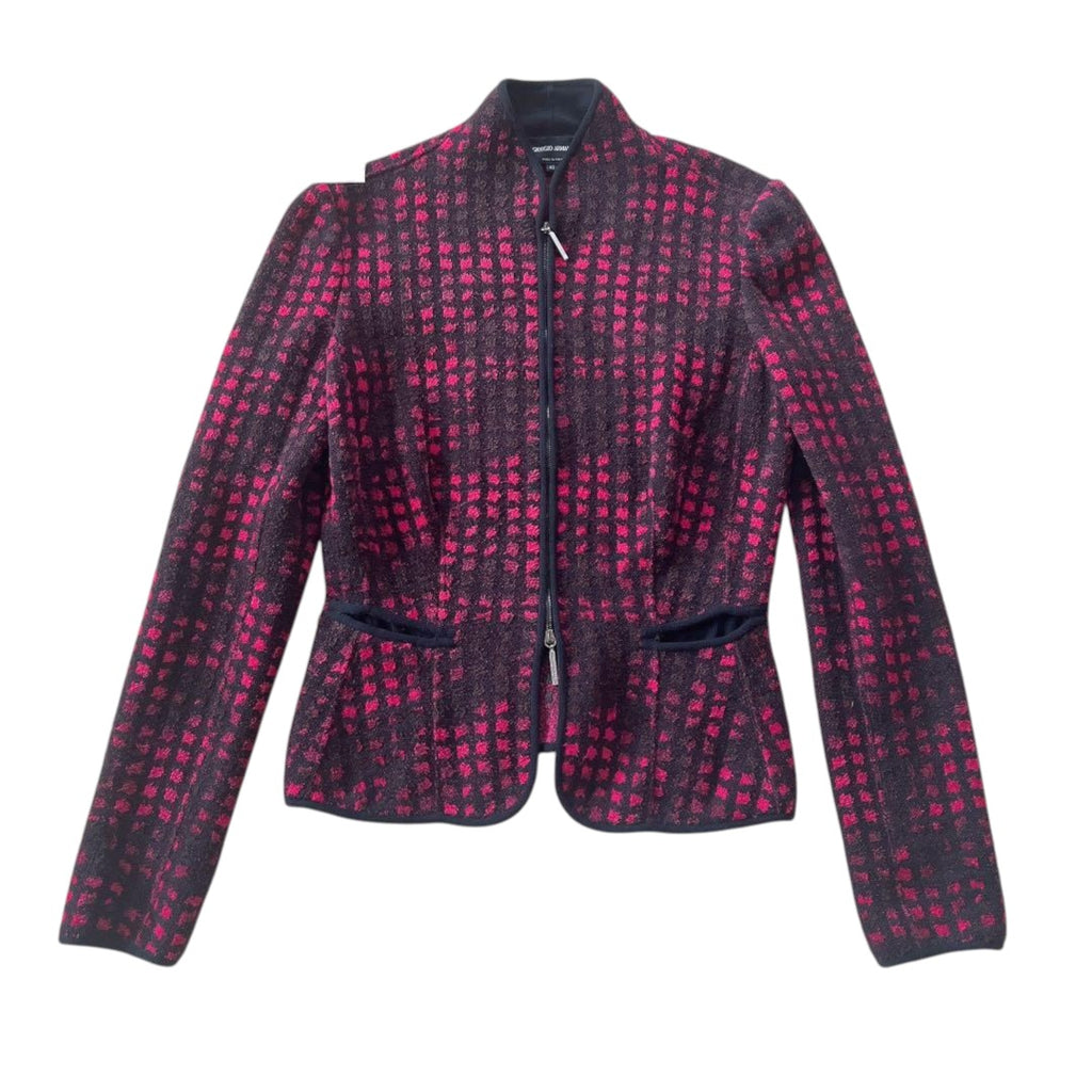 GIORGIO ARMANI Allover Check Zip-Up Hoodie Size 42
